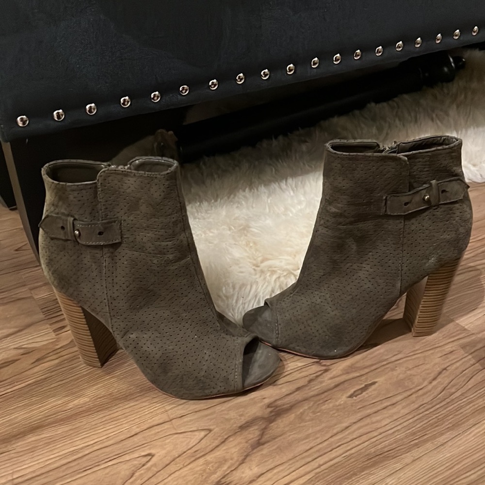 Olive Green Open Toe Ankle Bootie size 7